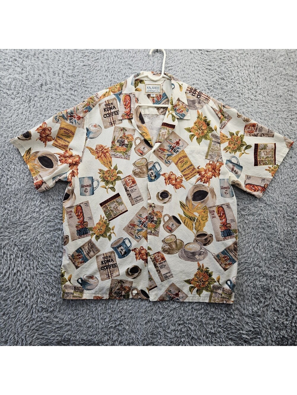 KALAHEO Vintage 80s Hawaiian Shirt 2XL Kona Coffee All Over Print